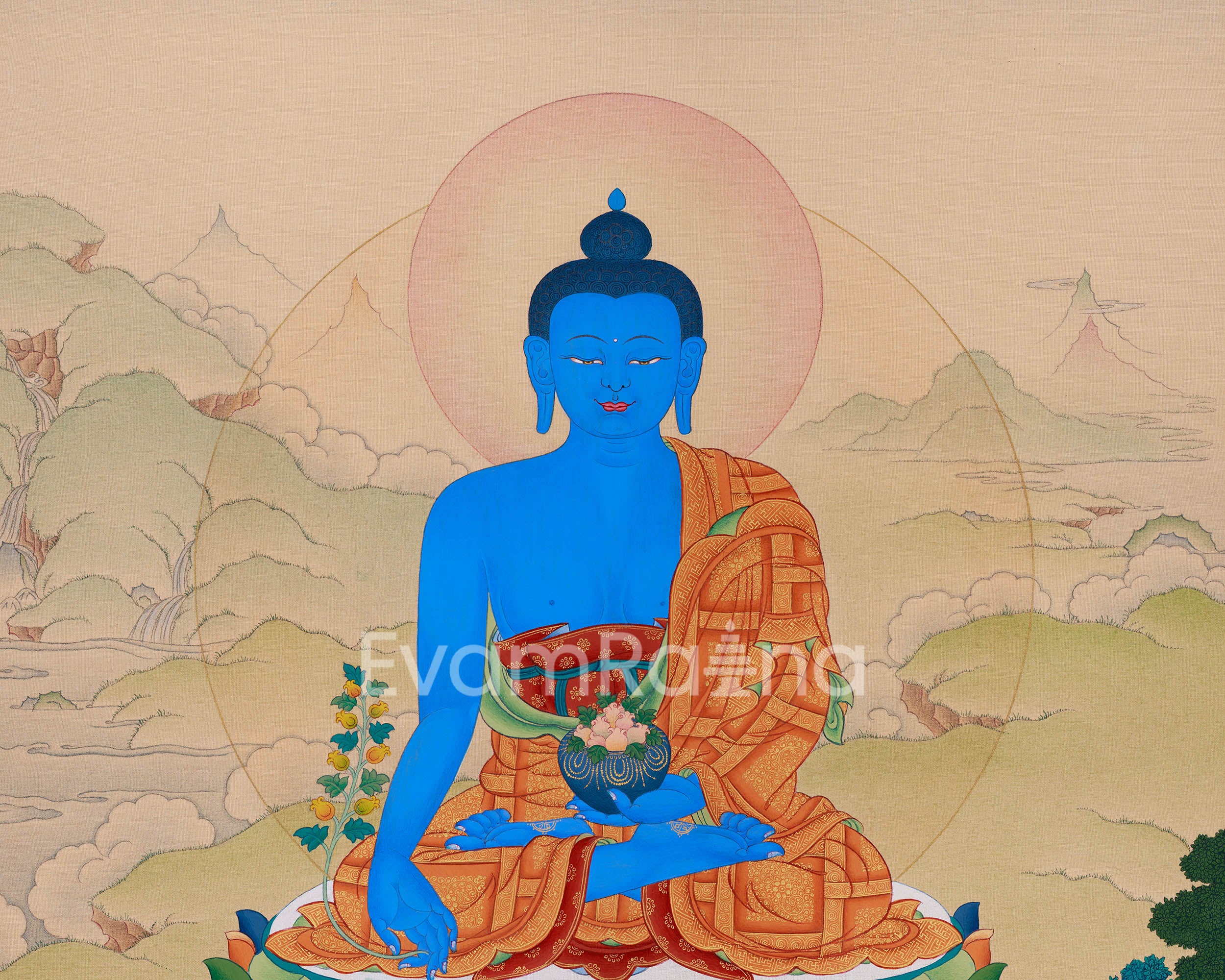 Hand-Painted Bhaisajyaguru Painting | Tibetan Buddha of Healing