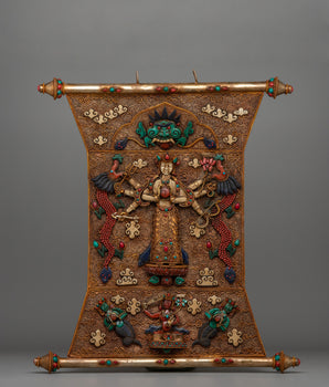 Eight Armed Avalokiteshvafra Metal Thangka 