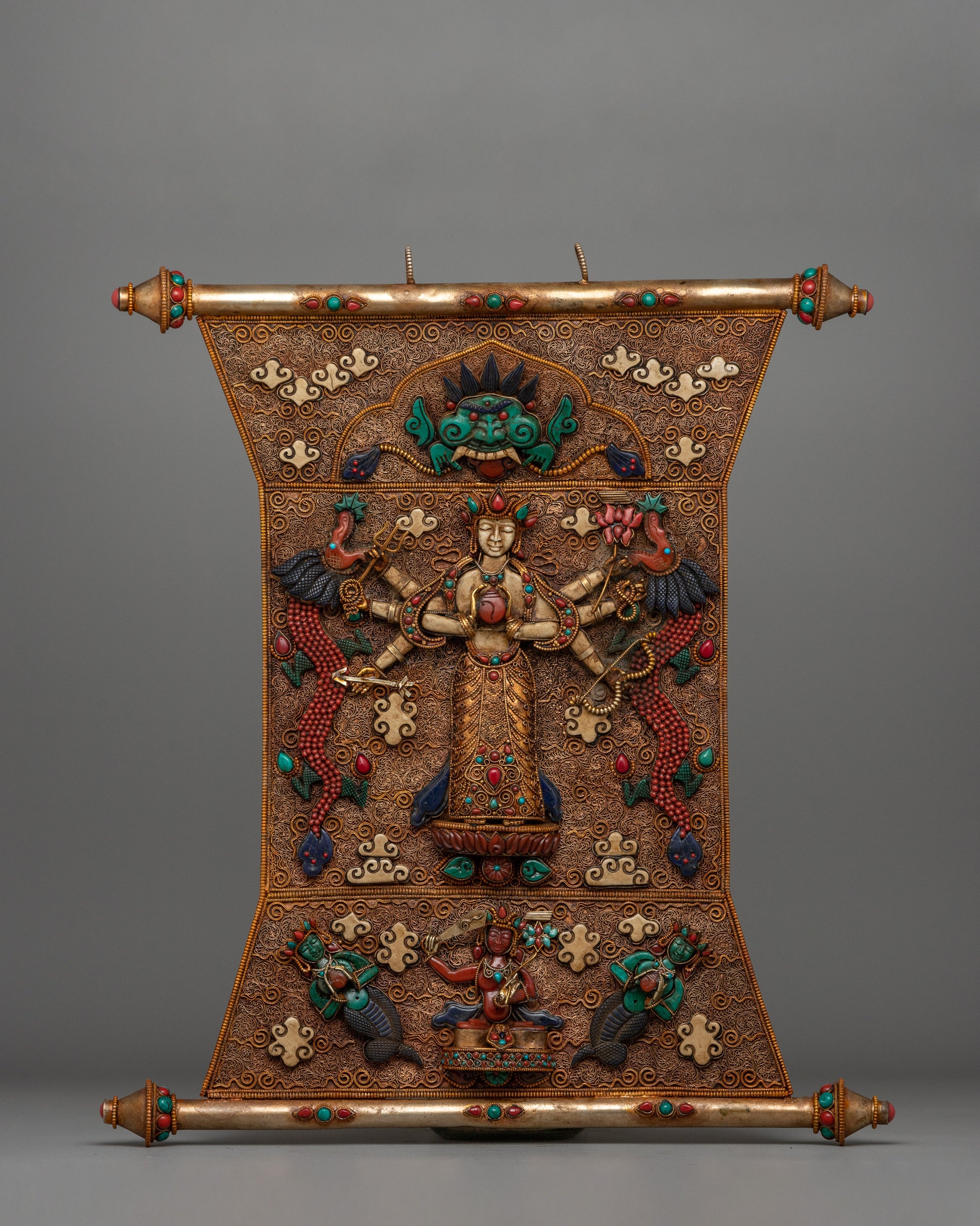 Eight Armed Avalokiteshvafra Metal Thangka