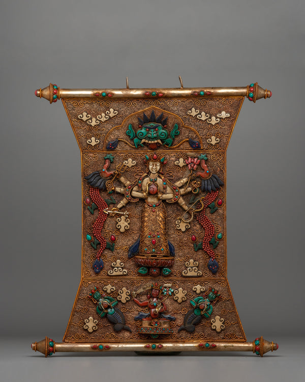 Eight Armed Avalokiteshvafra Metal Thangka 