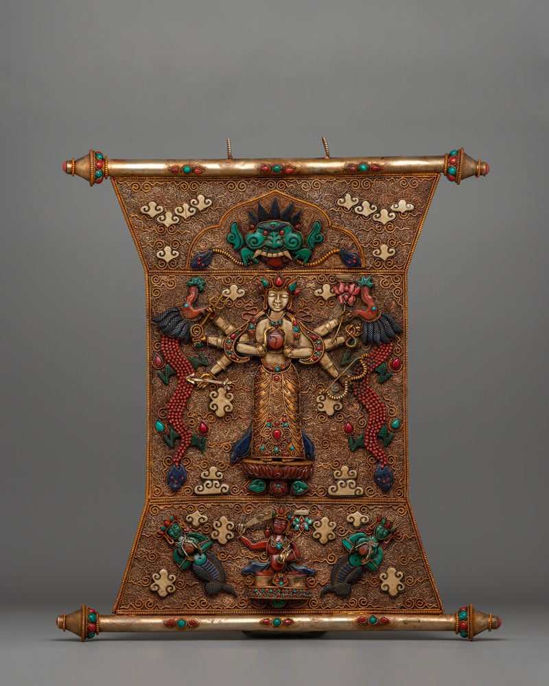 Eight Armed Avalokiteshvafra Metal Thangka 