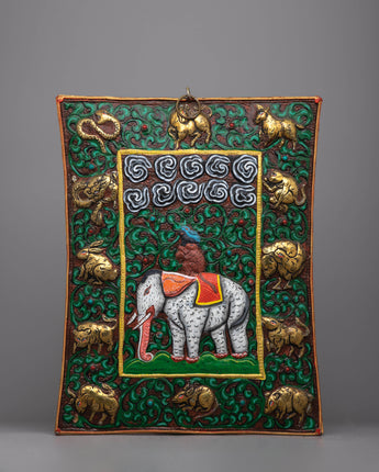 Four Harmonious Friends Metal Thanka Wall Hanging