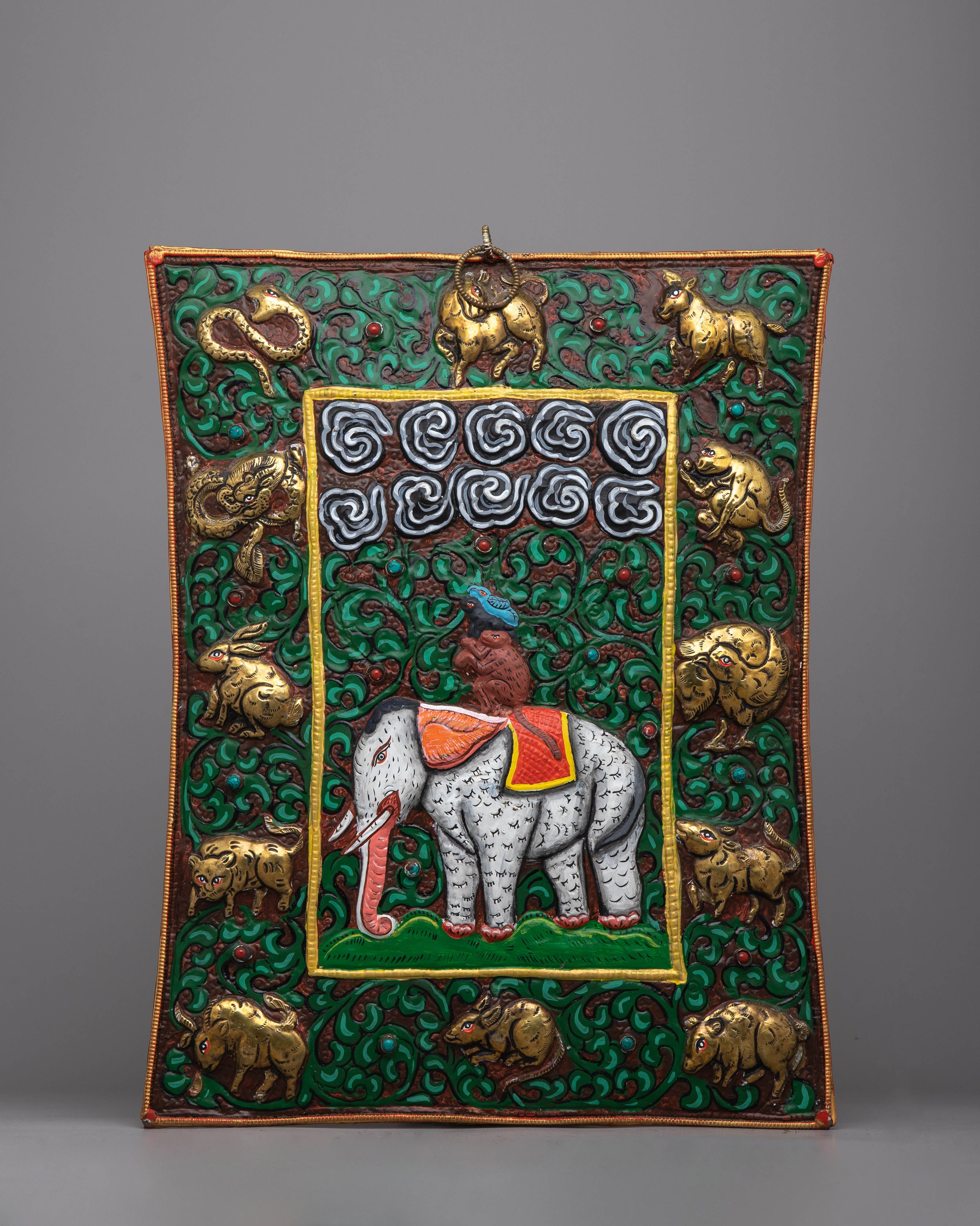 Four Harmonious Friends Metal Thanka Wall Hanging