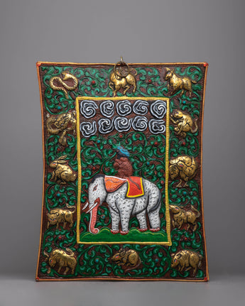 Four Harmonious Friends Metal Thanka Wall Hanging