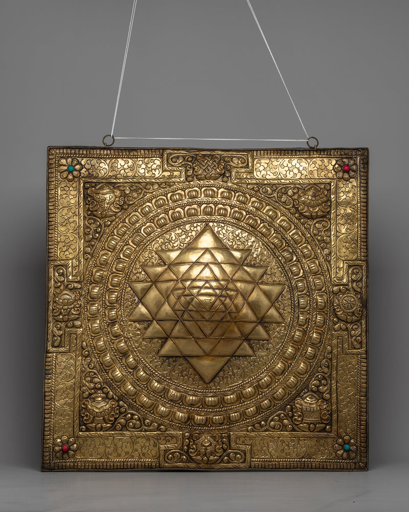 Shree Yantra Wall Hanging Brass Thanka