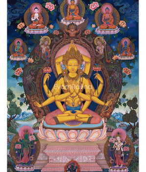 Manjushri Namasangiti With 12 Arms In Newari Print | Himalayan Bodhisattva Of Wisdom Pauba Print