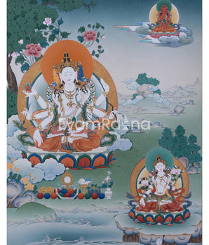 Namgyalma With Amitayus and White Tara Thangka Print