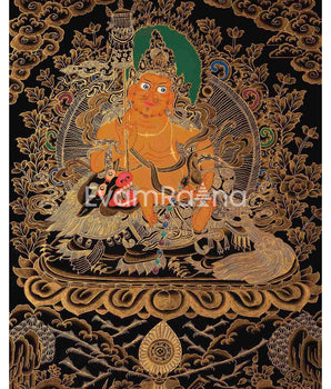 Gold Style Namtose Thangka Painting | Original Hand-Painted Deity Of Wealth