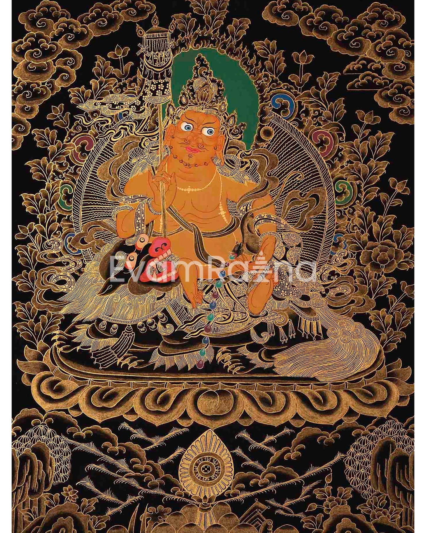 Gold Style Namtose Thangka Painting | Original Hand-Painted Deity Of Wealth