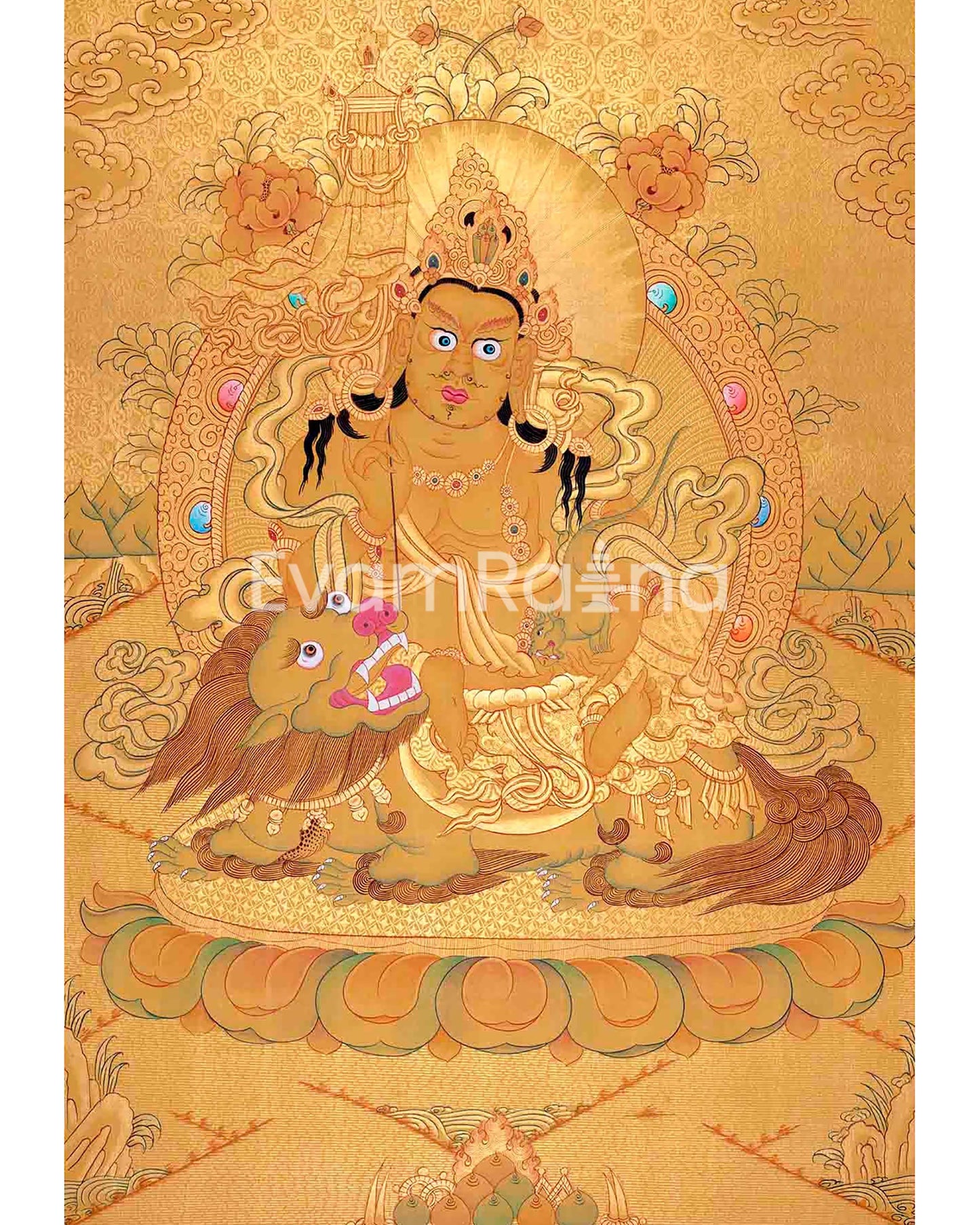 Gold Painted Namtose Thangka | Deity Of Wealth | Hand-Painted Buddhist Dharmapala |