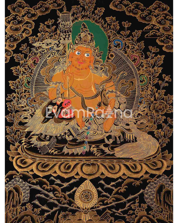 Gold Style Namtose Thangka Painting | Original Hand-Painted Deity Of Wealth