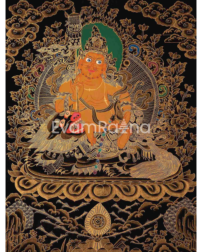 Gold Style Namtose Thangka Painting | Original Hand-Painted Deity Of Wealth