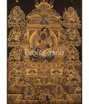 Yellow jambala Thangka, High Quality Giclee Canvas Print Digital Print, Black and Gold Thangka