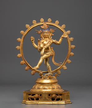 Divine Nataraj Dancing Statue | Gold Plated Copper Hindu God Sculpture