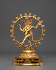 Divine Nataraj Dancing Statue | Gold Plated Copper Hindu God Sculpture