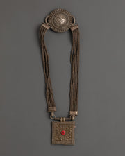 Handcrafted Tribal Necklace | Silver Pendant with Red Coral Gemstone