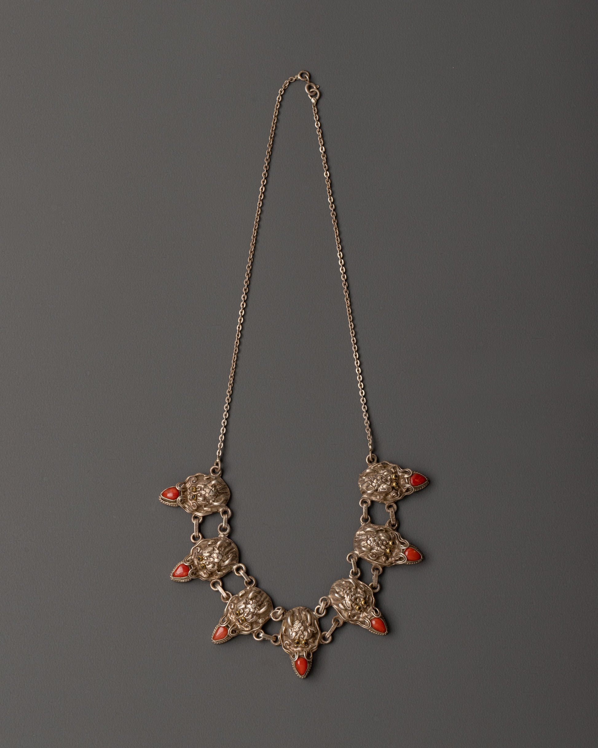 Red coral silver necklace