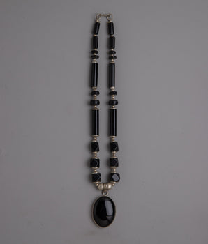 Long Black Beaded Necklace