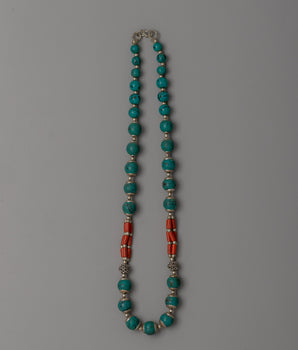 Elegant Turquoise and Coral Beaded Necklace