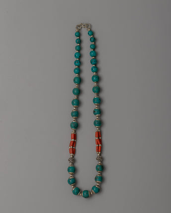 Elegant Turquoise and Coral Beaded Necklace