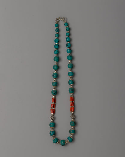 Elegant Turquoise and Coral Beaded Necklace