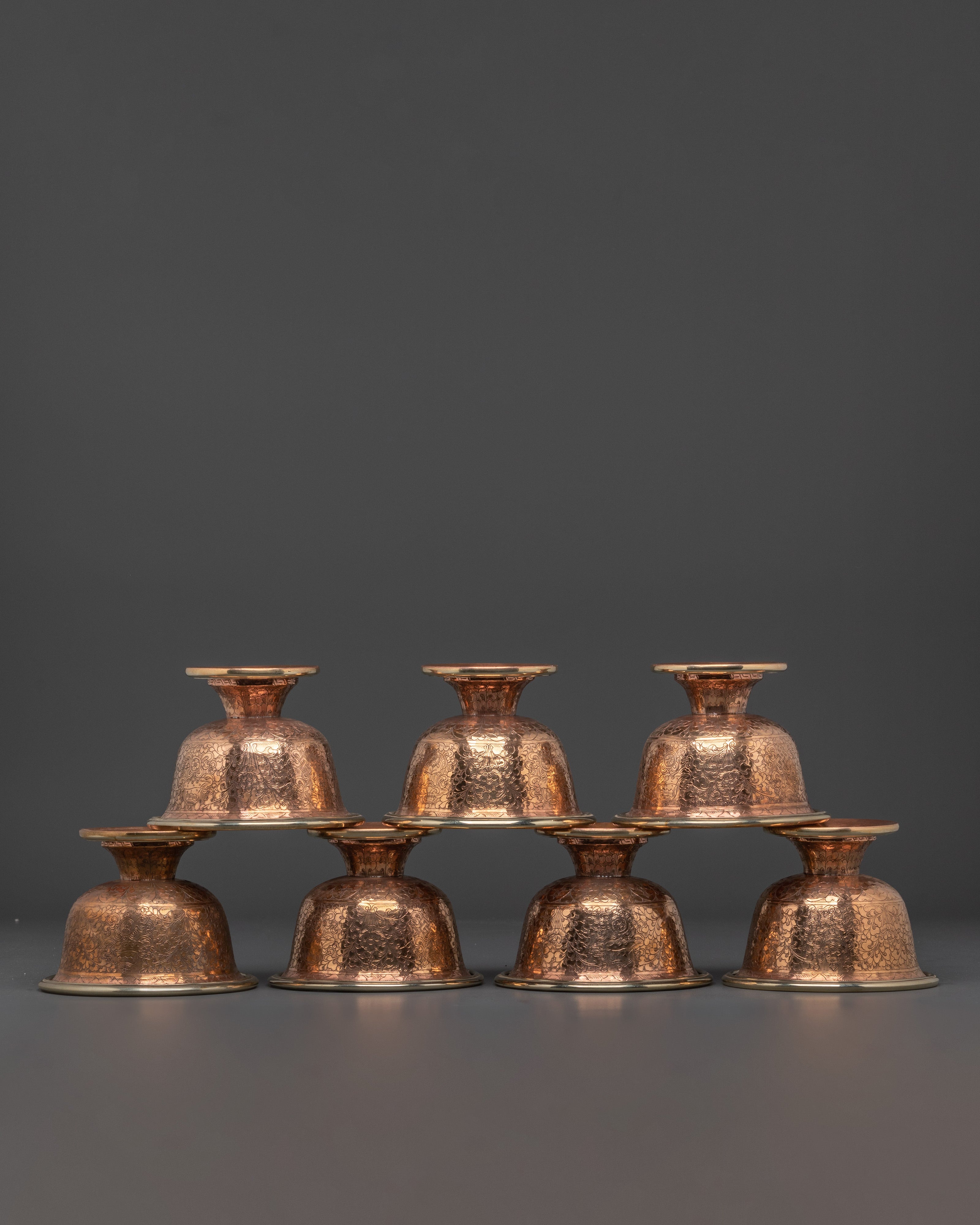 Handcrafted Copper Offering Bowls Set