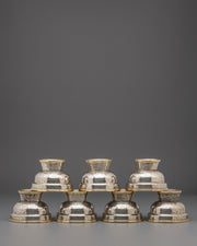 Tibetan Buddhist Silver Offering Bowl Set