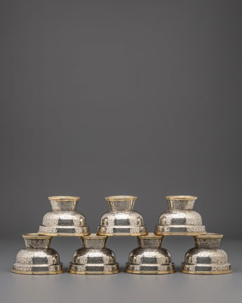Tibetan Buddhist Silver Offering Bowl Set