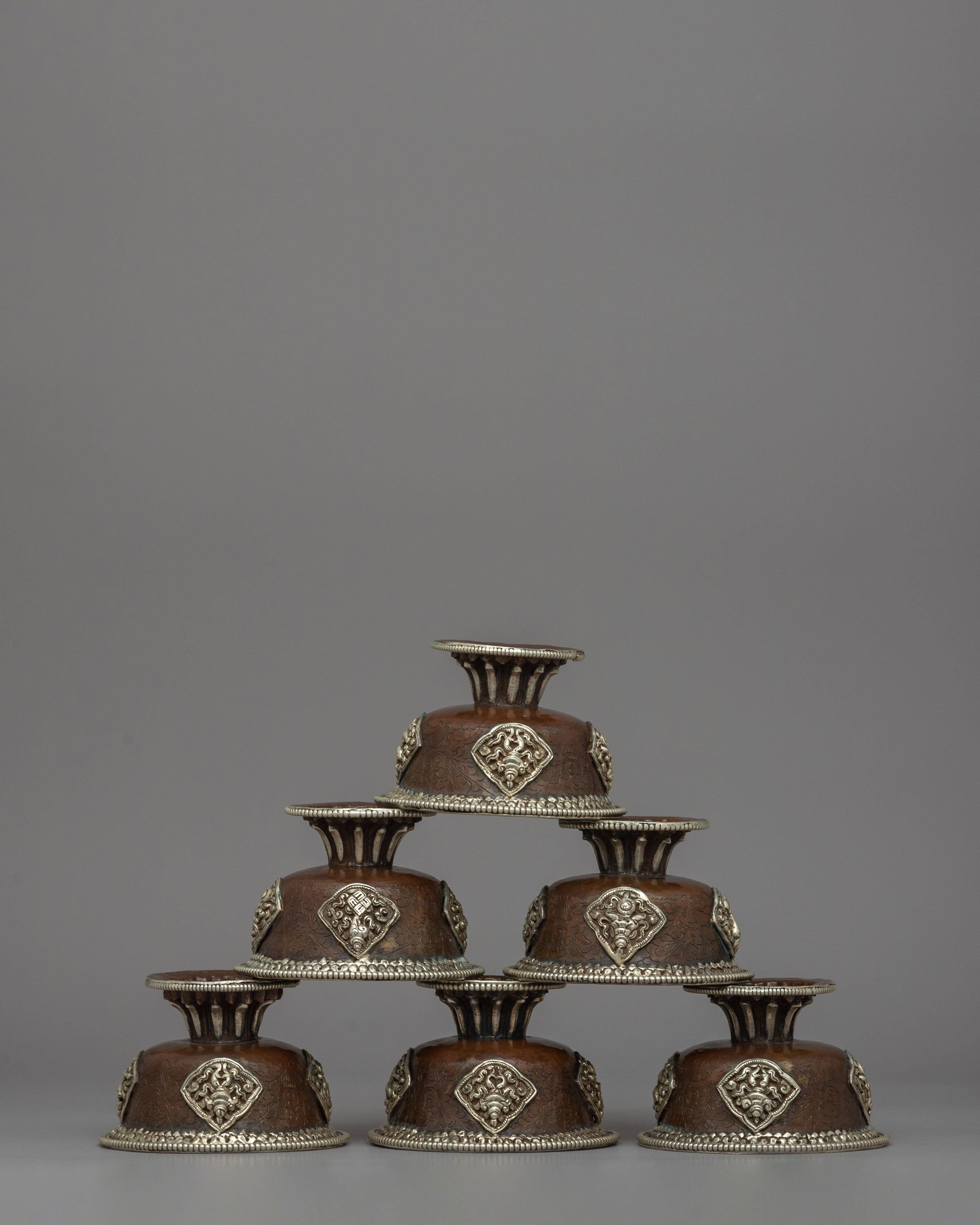 Seven Tibetan Offering Bowls | Beautiful Motifs for Rituals &amp; Ceremonies