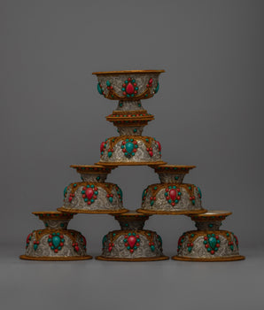 Elegant Lapis Lazuli & Coral Adornments Offering Bowl Set