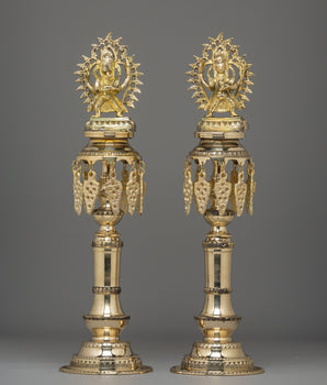 Brass Oil Lamp Set for Puja | Handcrafted Hindu Ritual Lamp Pair