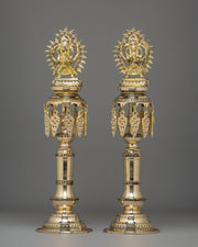 Brass Oil Lamp Set for Puja | Handcrafted Hindu Ritual Lamp Pair