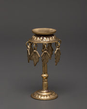 Traditional Brass Oil Lamp with Hanging Leaf Charms | Hindu & Buddhist Diya for Puja