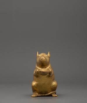 Brass Mouse Oil Lamp Sculpture