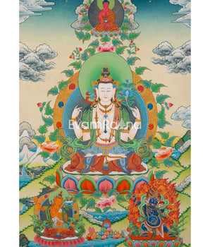 Original 4 Armed Chengrezig Thangka Painting