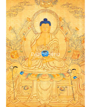 Original Hand Painted 24K Gold Style Shakyamuni Buddha Tibetan Thangka 