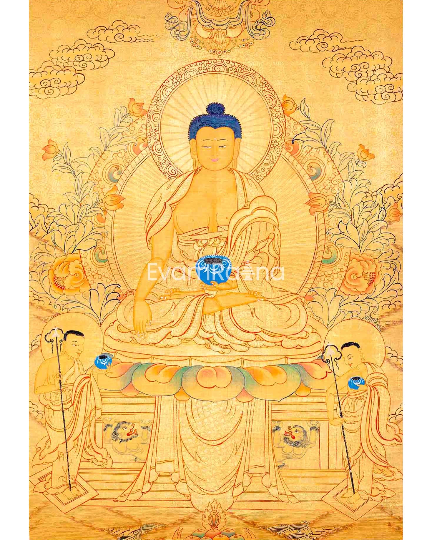 Original Hand Painted 24K Gold Style Shakyamuni Buddha Tibetan Thangka