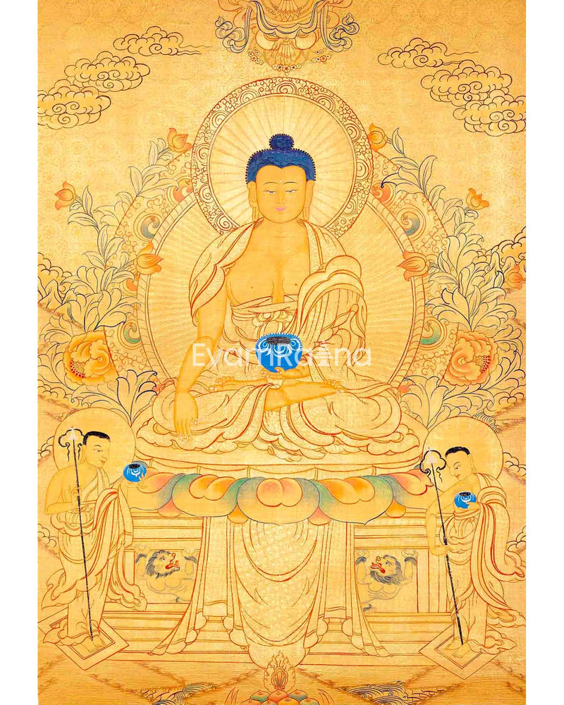 Original Hand Painted 24K Gold Style Shakyamuni Buddha Tibetan Thangka 