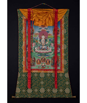 Original Vintage Chenrezig Thanka with Brocade