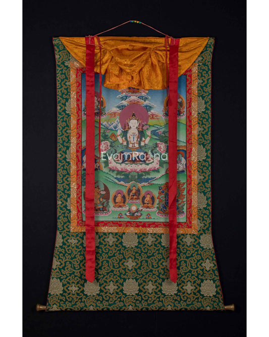 Original Vintage Chenrezig Thanka with Brocade