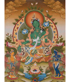 Original Hand-Painted Green Tara Painting:
