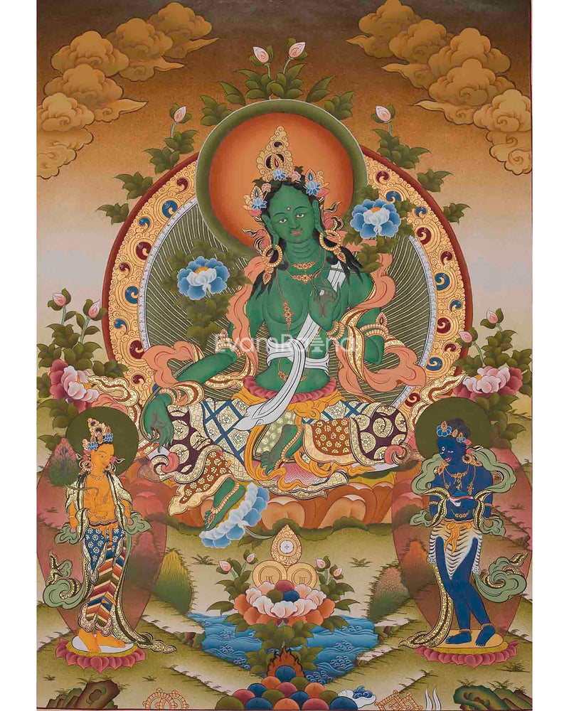 Original Hand-Painted Green Tara Painting: