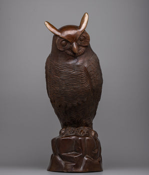 Oxidized Copper Owl Statue
