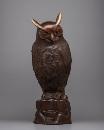 Oxidized Copper Owl Statue