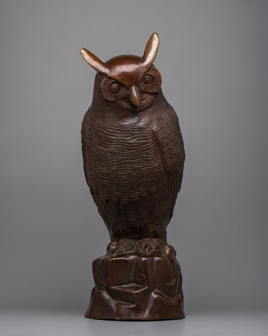 Oxidized Copper Owl Statue