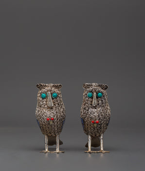 Handmade White Metal Owl Set