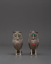Handmade White Metal Owl Set