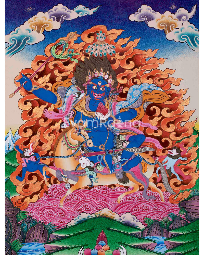 Palden Lhamo Tibetan Buddhist Thangka | Feminist Deity Vajrayana Fine Thangka Art for Protection