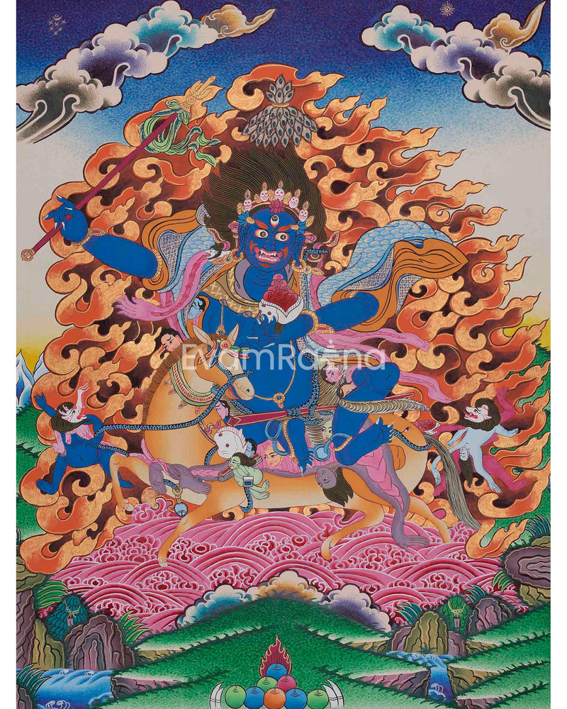 Palden Lhamo Tibetan Buddhist Thangka | Feminist Deity Vajrayana Fine Thangka Art for Protection