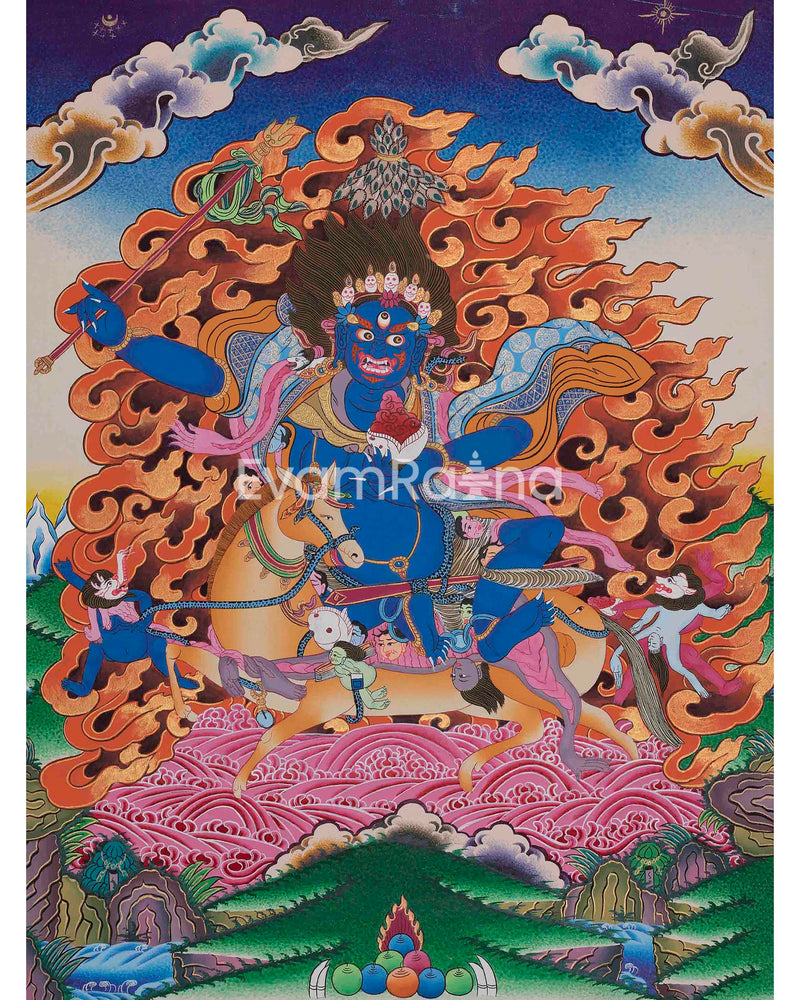 Palden Lhamo Tibetan Buddhist Thangka | Feminist Deity Vajrayana Fine Thangka Art for Protection